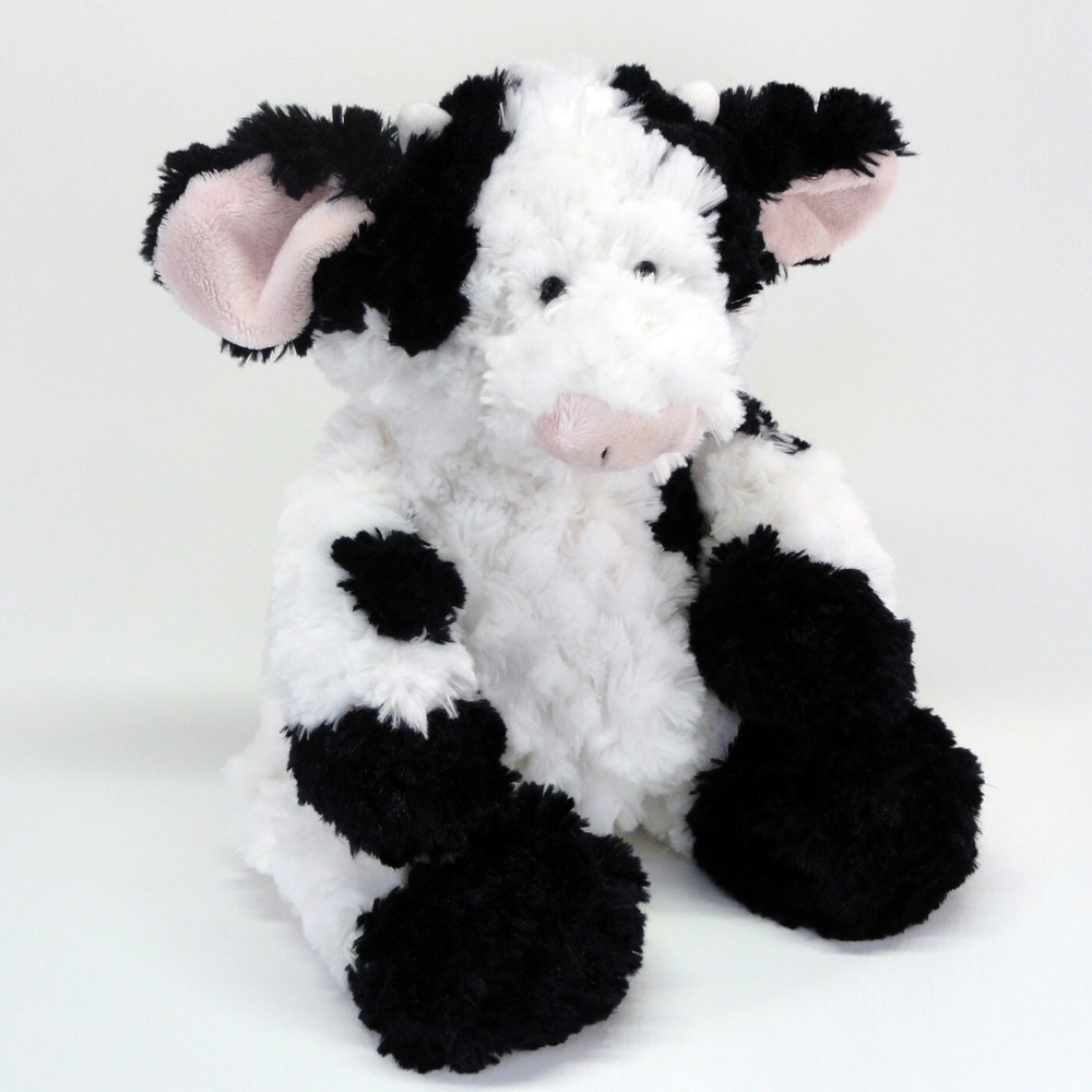 Ganz Bellifuls Cow Plush Black and White Pot Belly Curly Swirl Floppy 16 Inch
